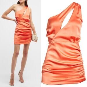 Ramy Brook Madison One-Shoulder Satin Minidress NWT size 0 Poppy Orange